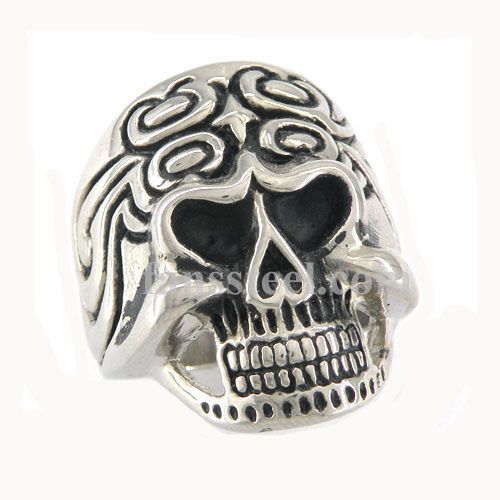 FSR08W84 swirl flower skull biker ring 